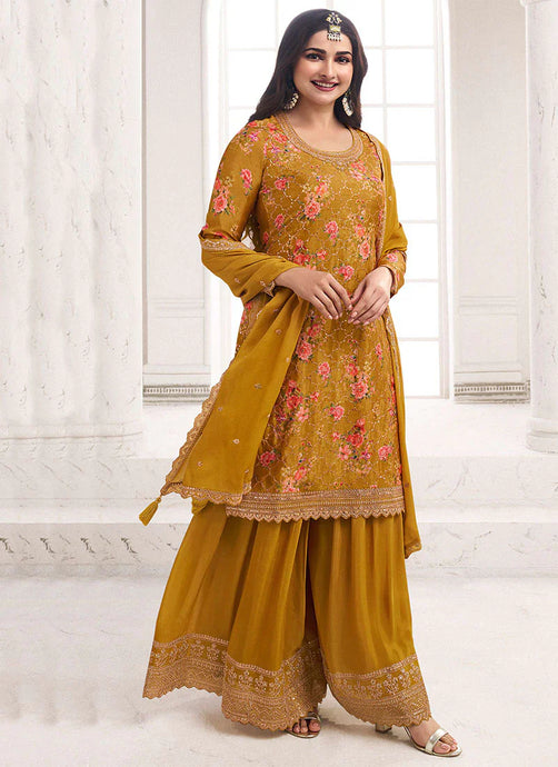 Effortless Yellow Embroidered Sharara Style Suit