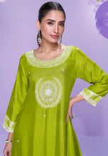Load image into Gallery viewer, Elegance Embroidered Green Pant Style Suit
