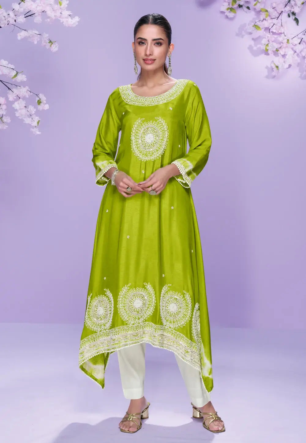 Elegance Embroidered Green Pant Style Suit