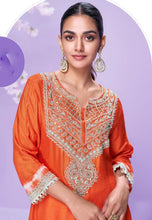 Load image into Gallery viewer, Elegance Embroidered Orange Pant Style Suit
