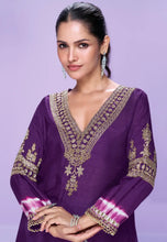 Load image into Gallery viewer, Elegance Embroidered Purple Pant Style Suit
