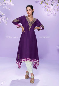 Elegance Embroidered Purple Pant Style Suit