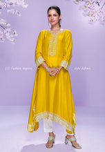 Load image into Gallery viewer, Elegance Embroidered Yellow Pant Style Suit
