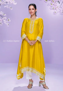 Elegance Embroidered Yellow Pant Style Suit