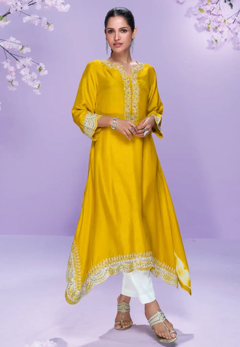 Elegance Embroidered Yellow Pant Style Suit