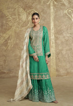 Load image into Gallery viewer, Elegant Crimson Green Embroidered Gharara Suit
