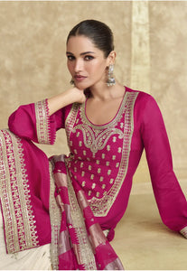 Elegant Crimson Pink Embroidered Gharara Suit