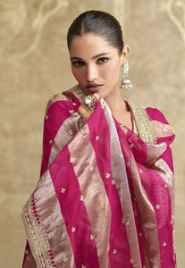 Elegant Crimson Pink Embroidered Gharara Suit