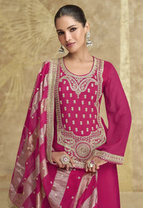 Elegant Crimson Pink Embroidered Gharara Suit