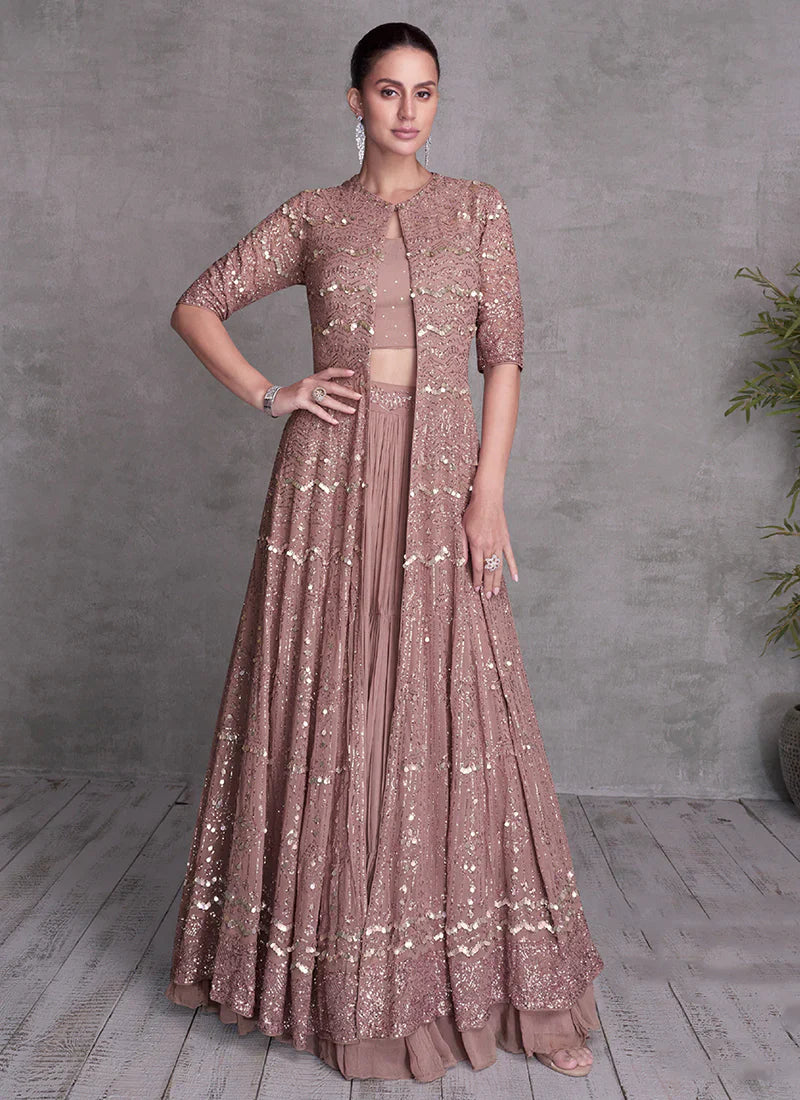 Elegant Dusty Lavender Embroidered Lehenga