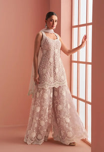 Elegant Embriodered Partywear Pastel Pink Sharara Set