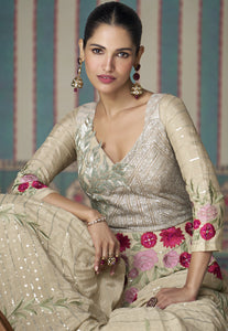 Exquisite Embroidered Beige Gown Timeless Elegance