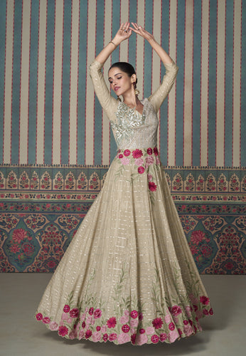 Exquisite Embroidered Beige Gown Timeless Elegance