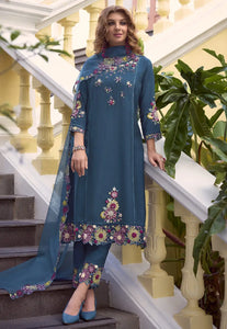 Elegant Embroidered Blue Classic Salwar Suit