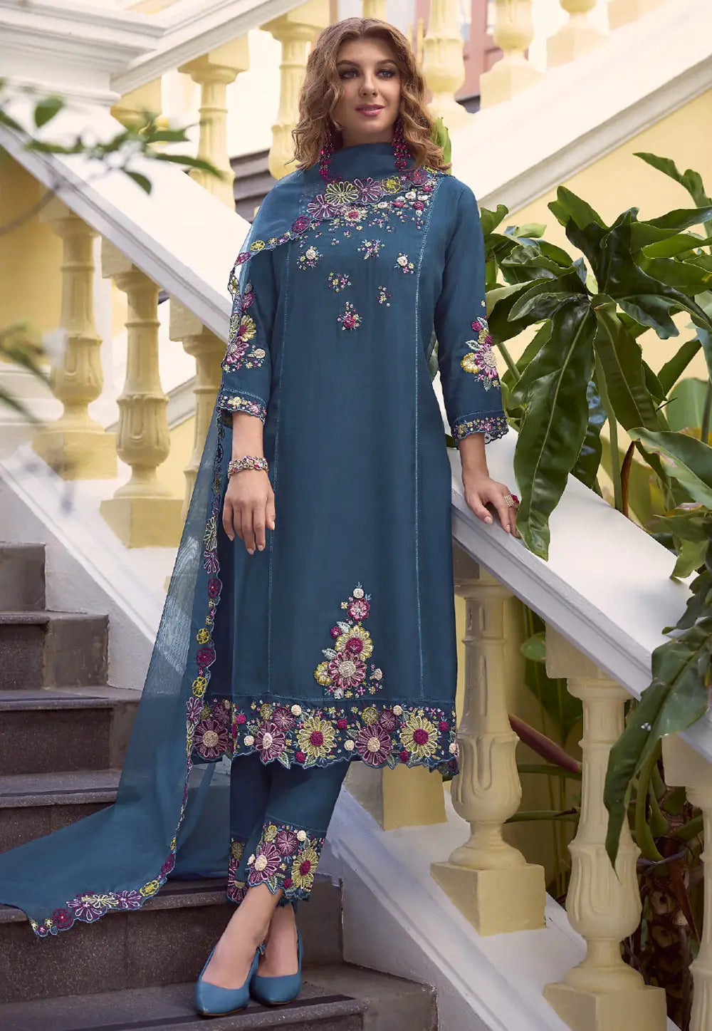 Elegant Embroidered Blue Classic Salwar Suit