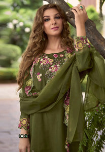 Elegant Embroidered Green Classic Salwar Suit