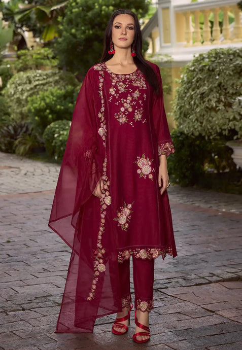 Elegant Embroidered Maroon Classic Salwar Suit