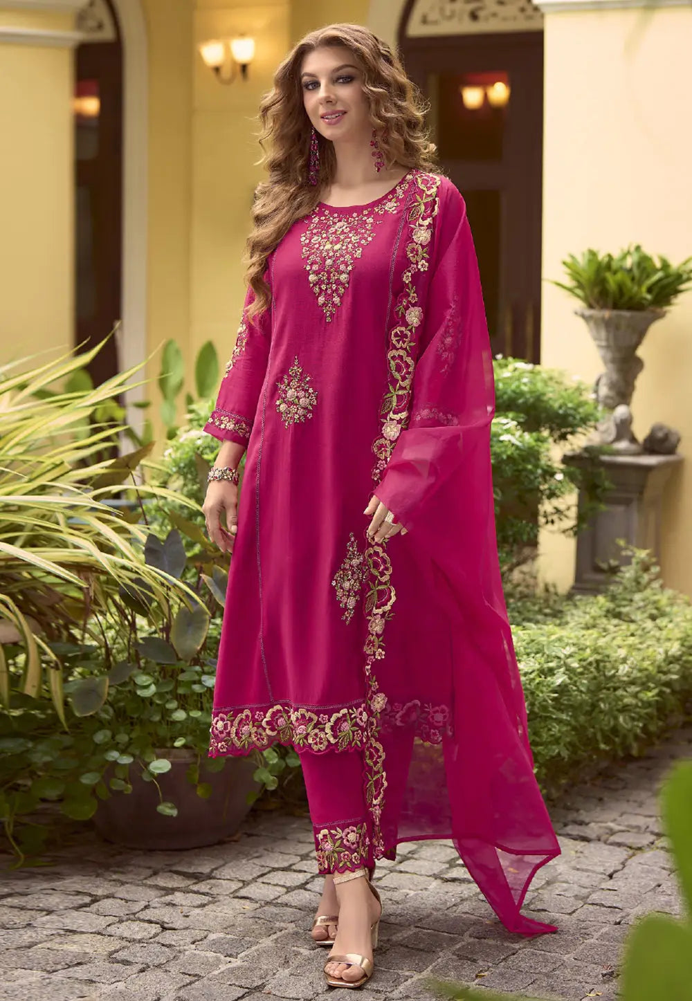 Elegant Embroidered Pink Classic Salwar Suit