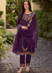 Elegant Embroidered Purple Classic Salwar Suit