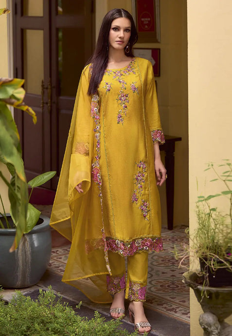 Elegant Embroidered Yellow Classic Salwar Suit