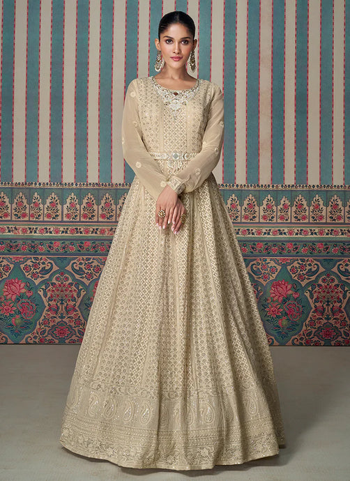 Elegant Golden Heavy Embroidered Anarkali Suit