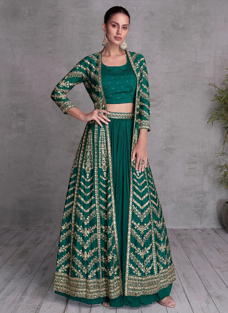 Elegant Green Embroidered Lehenga