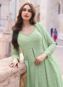 Elegant Green Embroidered Sharara Style Suit