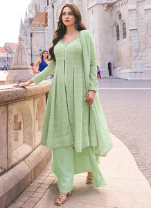 Elegant Green Embroidered Sharara Style Suit