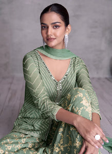 Elegant Green Embroidered Sharara Suit