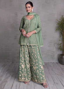 Elegant Green Embroidered Sharara Suit