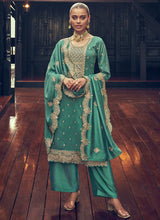Load image into Gallery viewer, Elegant Green Embroidered Straight Pant Suit
