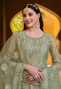 Elegant Green Heavy Embroidered Designer Anarkali