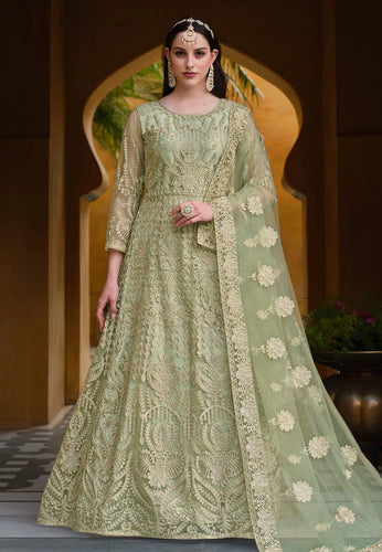 Elegant Green Heavy Embroidered Designer Anarkali