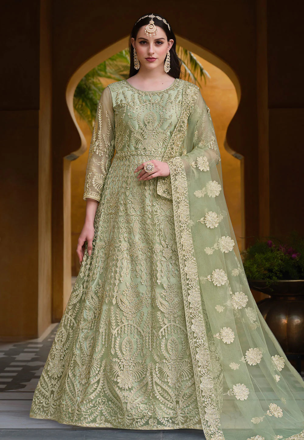 Elegant Green Heavy Embroidered Designer Anarkali