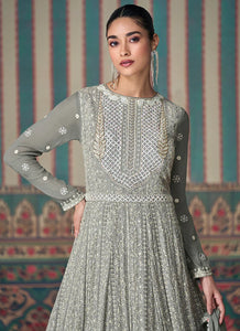 Elegant Grey Heavy Embroidered Anarkali Suit