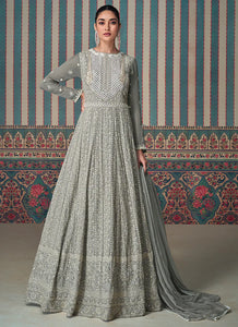 Elegant Grey Heavy Embroidered Anarkali Suit