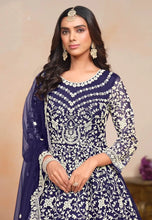 Load image into Gallery viewer, Elegant Navy Blue Embroidered Anarkali Gown
