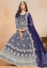 Load image into Gallery viewer, Elegant Navy Blue Embroidered Anarkali Gown
