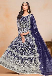 Elegant Navy Blue Embroidered Anarkali Gown