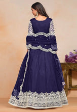 Load image into Gallery viewer, Elegant Navy Blue Embroidered Anarkali Gown
