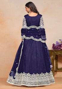 Elegant Navy Blue Embroidered Anarkali Gown