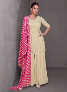 Elegant Off White Embroidered Gharara suit 