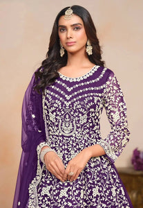 Elegant Purple Embroidered Anarkali Gown