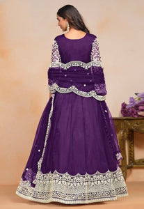 Elegant Purple Embroidered Anarkali Gown