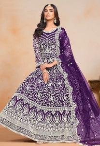 Elegant Purple Embroidered Anarkali Gown