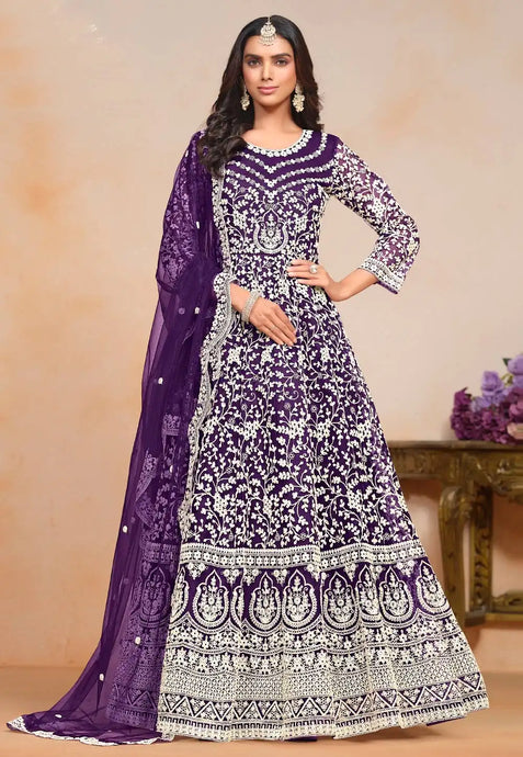 Elegant Purple Embroidered Anarkali Gown