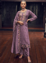 Load image into Gallery viewer, Elegant Purple Embroidered Straight Pant Suit
