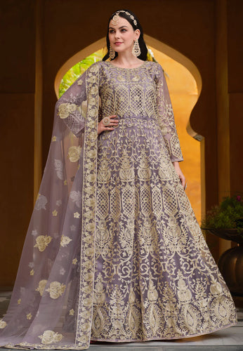 Elegant Purple Heavy Embroidered Designer Anarkali