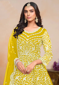 Elegant Yellow Embroidered Anarkali Gown