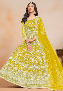 Elegant Yellow Embroidered Anarkali Gown